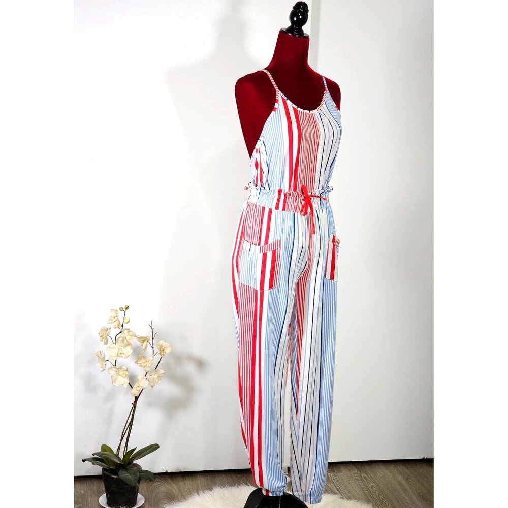 Echo Sleepwear Women's Striped Red & Blue Sleeveless Pajama Set Size Small 2279 - Picture 3 of 10